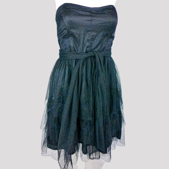 H&M Divided Vintage Black Formal Mesh Strapless Sweetheart Midi Dress - Picture 4 of 6